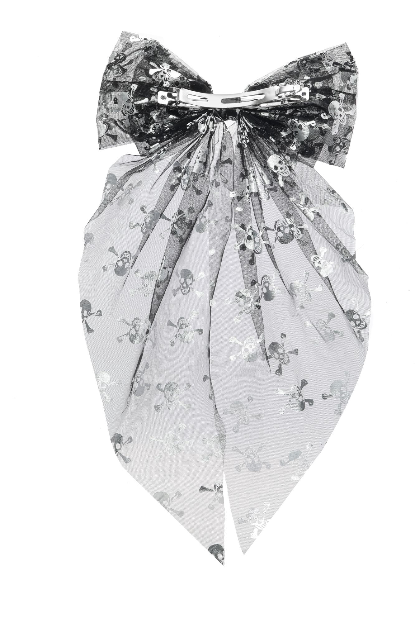 Way to Celebrate Halloween Women's Metallic Skull Print Tulle Hair Bow, Multicolor, 1 Piece, Barrette Hair Clip