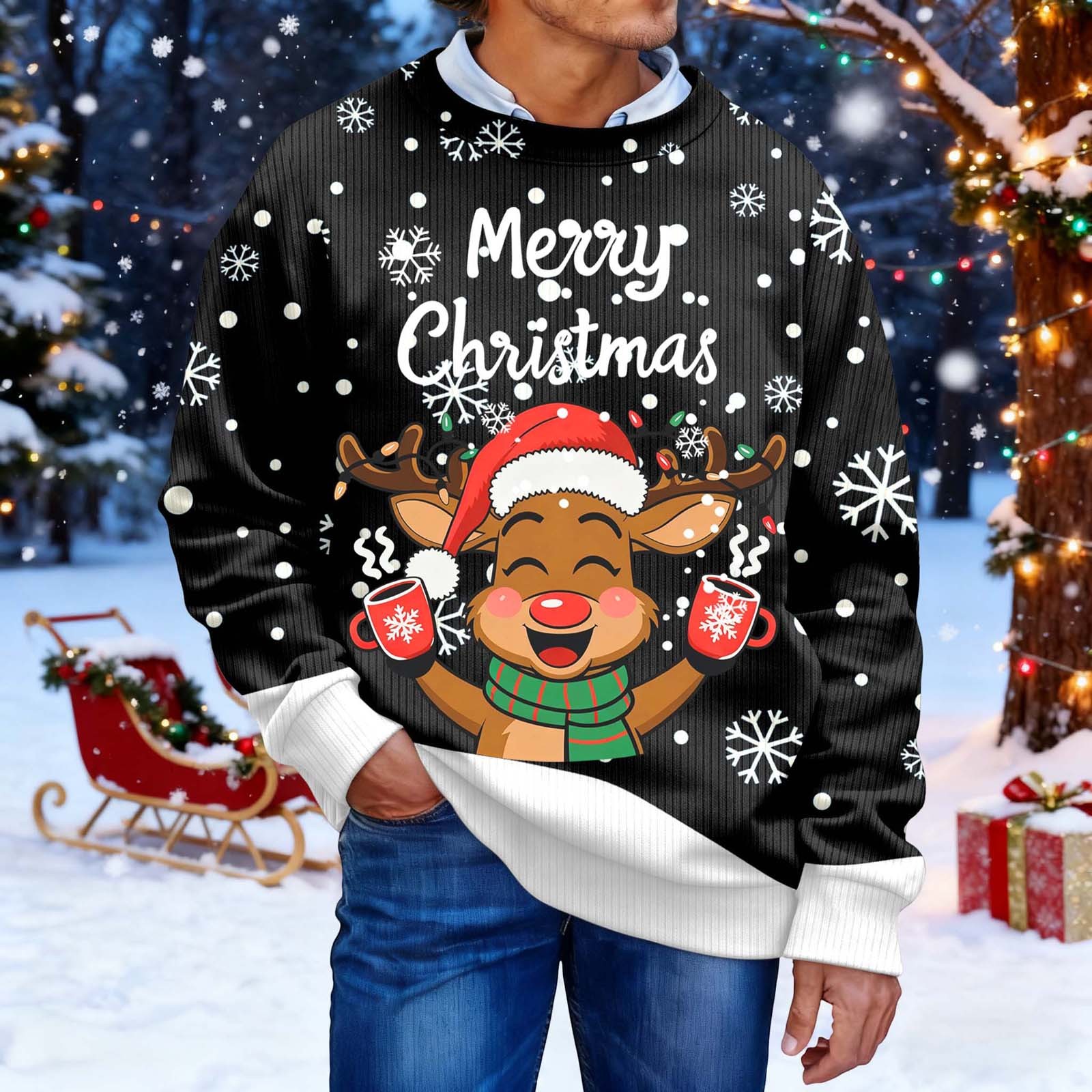 Christmas Sweater Men Sweaters Funny Sweatshirt Knit Plus Size Big and Tall Holiday Vacation Elf Adult Sweatshirts