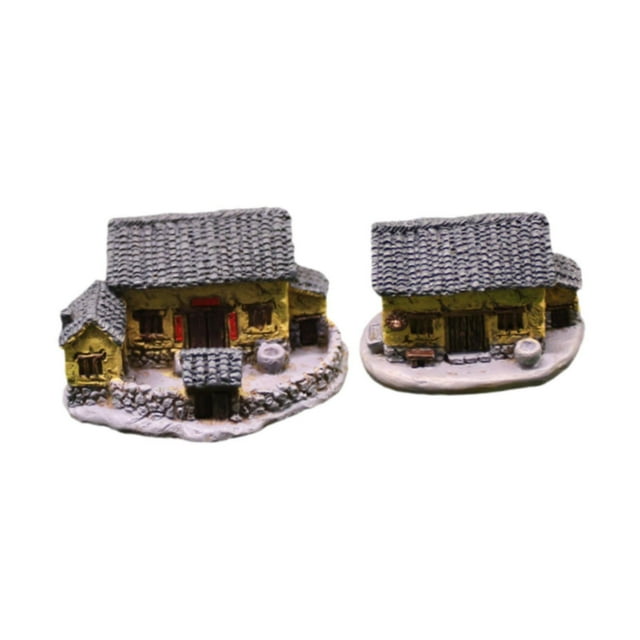 2x Micro casas esculturas en miniatura de jardinería paisajismo para balcón de casas de césped Amarillo