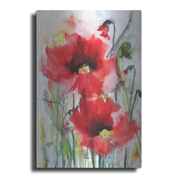 Luxe Metal Art 'Red Poppies' by Jessica Mingo, Metal Wall Art, 24"x36"