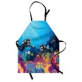 thumbnail image 1 of Deep Sea Apron, Scuba Diving Themed Cartoon Graphic of Divers with Vivid Coral and Fishes, Unisex Kitchen Bib with Adjustable Neck for Cooking Gardening, Adult Size, Sky Blue Multicolor, by Ambesonne, 1 of 4