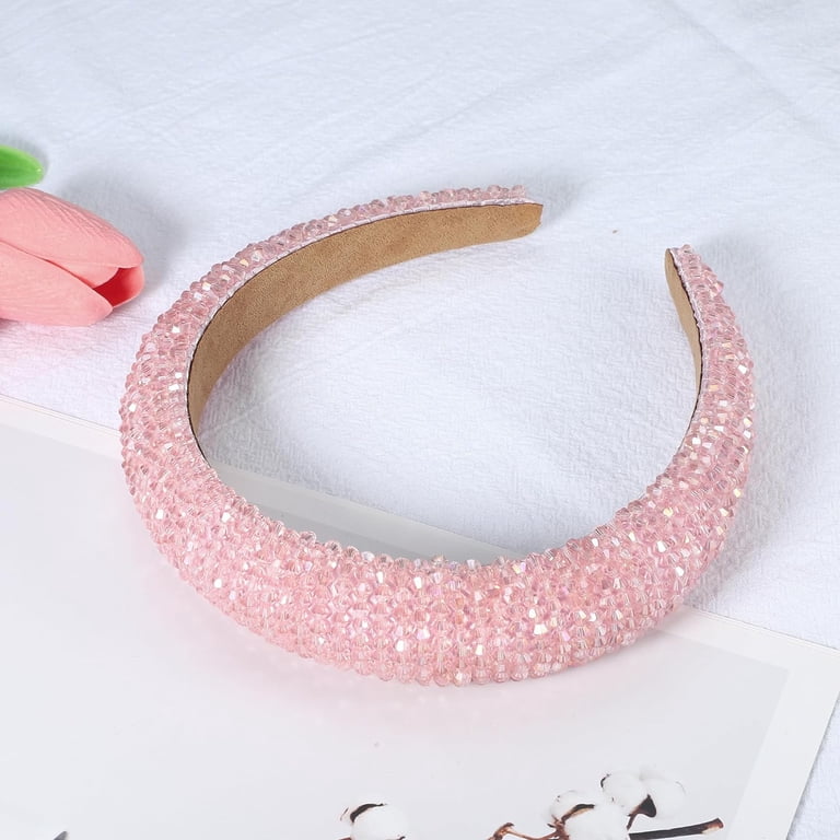 The Rhinestone Crystal Pink Padded Headband Pink Crystal Princess Padded Headbands Rhinestone Hairbands  main image 2