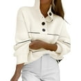 thumbnail image 2 of Women'S Slouchy Waffle Knit Sweater 1/2 Button Collared Pullover Striped Sweater Tops White M, 2 of 7