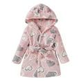 thumbnail image 1 of Mercatoo Toddler Girls Warm Fleece 𝐇ooded Robe Cute Heart Flowers Bowknot Graphic Outfit Fall Winter Long Sleeve Warm Robe, 1 of 9