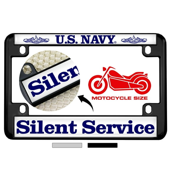 [Officially Licensed Product] - Motorcycle Metal License Plate Frame with U.S. Navy Silent Service Design - Black