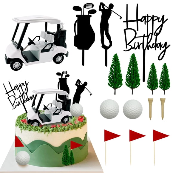 Decoraciones para Tartas de Golf - Carrito, Bandera, Pelota y Suministros de Fiesta Temática - Decoración de Pastel Verde para Golfistas