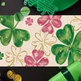 thumbnail image 4 of St Patricks Day Shamrock Table Runner, Pink Gold Lucky Clover Kitchen Dining Table Decor, Irish Spring Burlap Home Decoration Indoor Outdoor Party Supply 13 x 72 Inches, 4 of 6