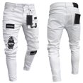 thumbnail image 3 of Men Stretchy Ripped Skinny Biker Jeans Destroyed Hole Taped Slim Fit Denim Pants, 3 of 5