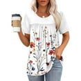 thumbnail image 4 of Xdegoge Summer Tops for Women 2025 Short Sleeve Crew Neck Pleated T Shirts Fashion Floral Print Dressy Casual Blouses Loose Fit Tunic Tops Vacation Beach Outfits Online Sales Past Orders At, 4 of 7