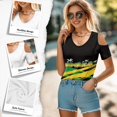 thumbnail image 5 of POLERO Jamaica Palm Tree Print Women’s Cold Shoulder Shirt Short Sleeve V Neck T-Shirt Tee Blouse Casual Tops for Women Sexy Travel Work M, 5 of 8