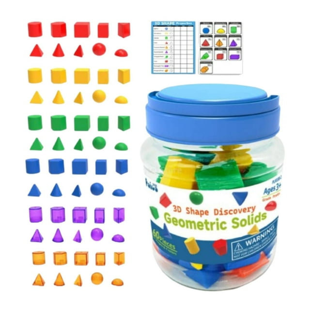 60 Figuras Geométricas 3D, Juguetes Educativos, Ayuda Matemática, Formas Geométricas Multicolores Y Coloridas para Preescolar.