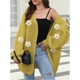 thumbnail image 5 of Female Sweaters Floral V-Neck Long Sleeve Sweater Open Front Knit Buttonless Trendy Sweater Outerwear Mustard One size, 5 of 8