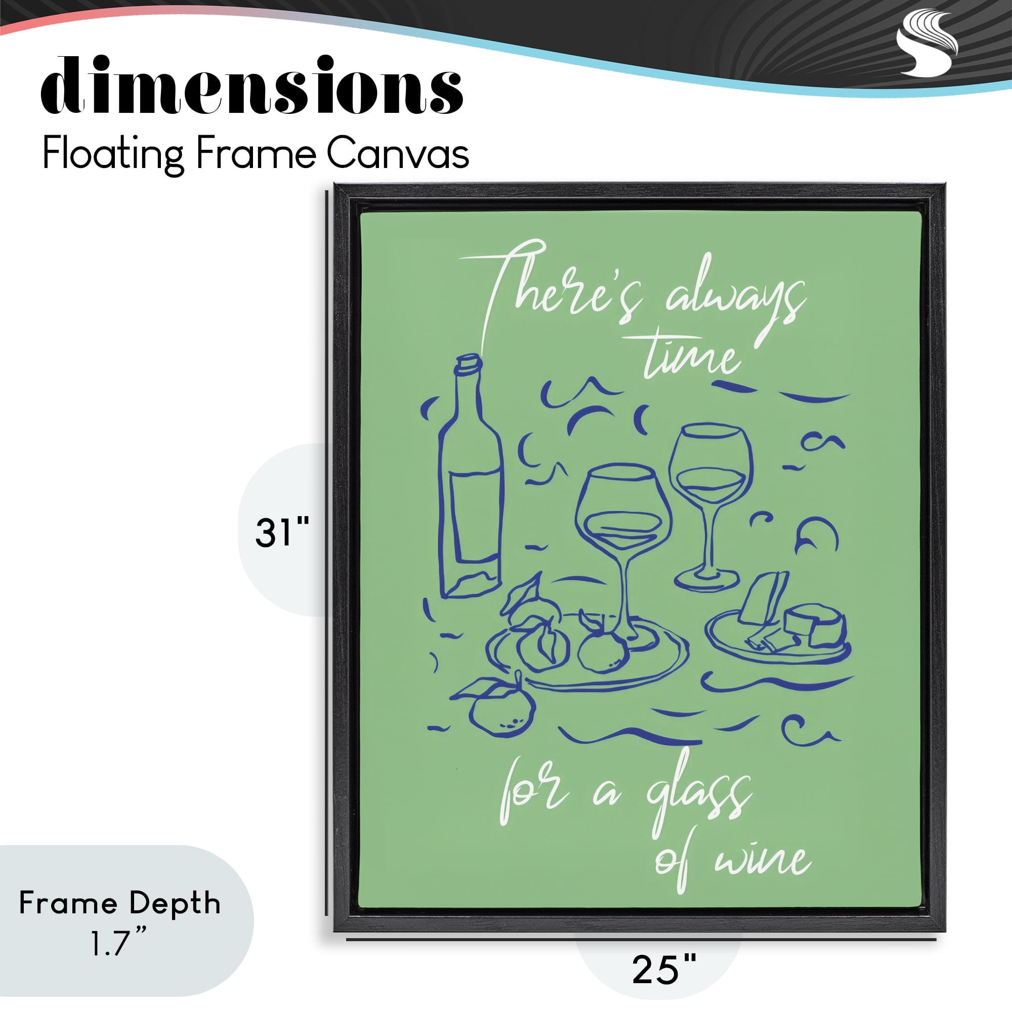 Stupell Industries Always Time For Glass Of Wine Black Framed Floater Canvas Wall Art, design by The Prints Vibe