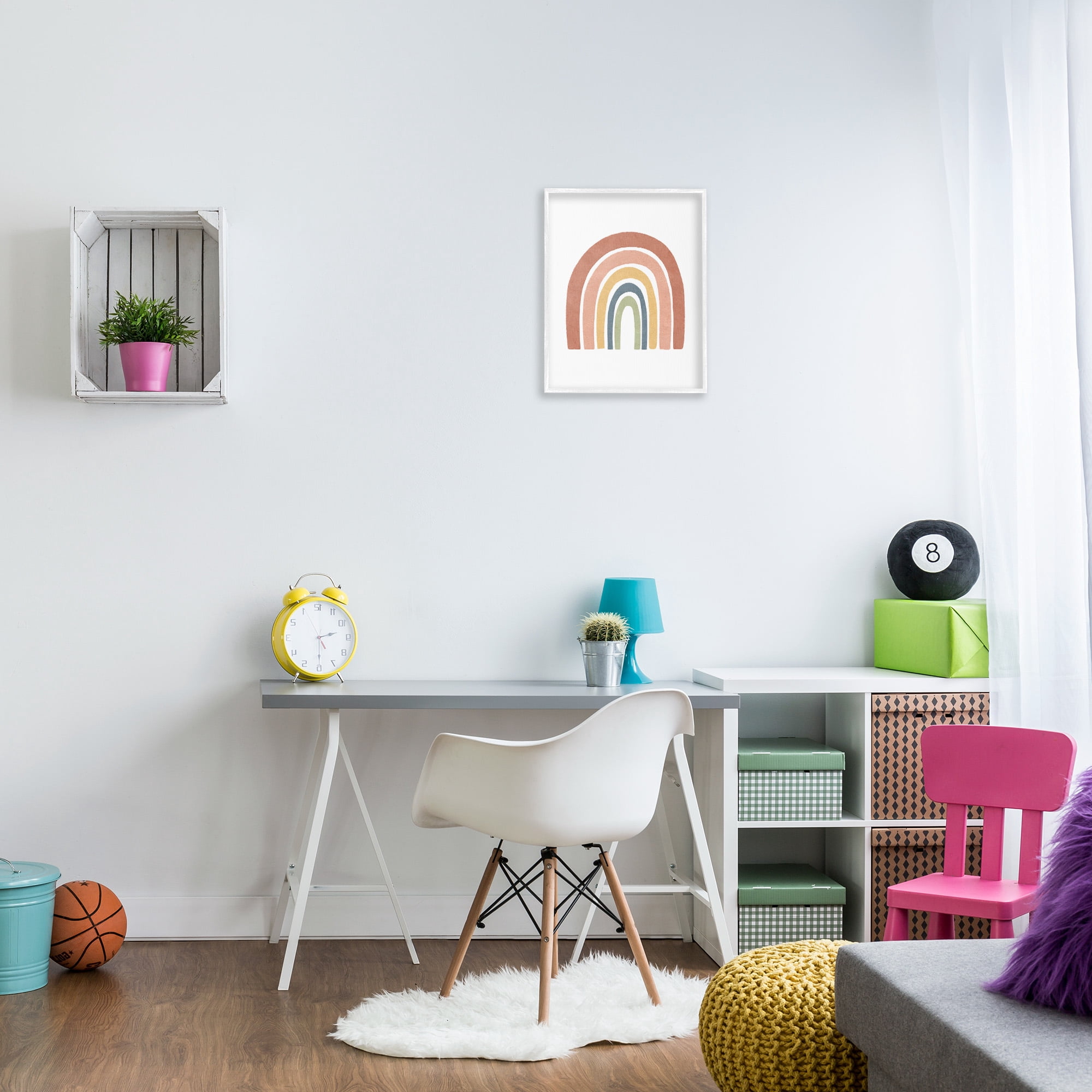 Stupell Industries Boho Rainbow Stripes Landscape Painting White Framed Art Print Wall Art, 16 x 20