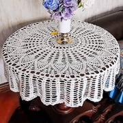 Round Small Lace Table Cloth - Vintage Manual Crochet Flowers Tablecloth for Round Coffee Table White