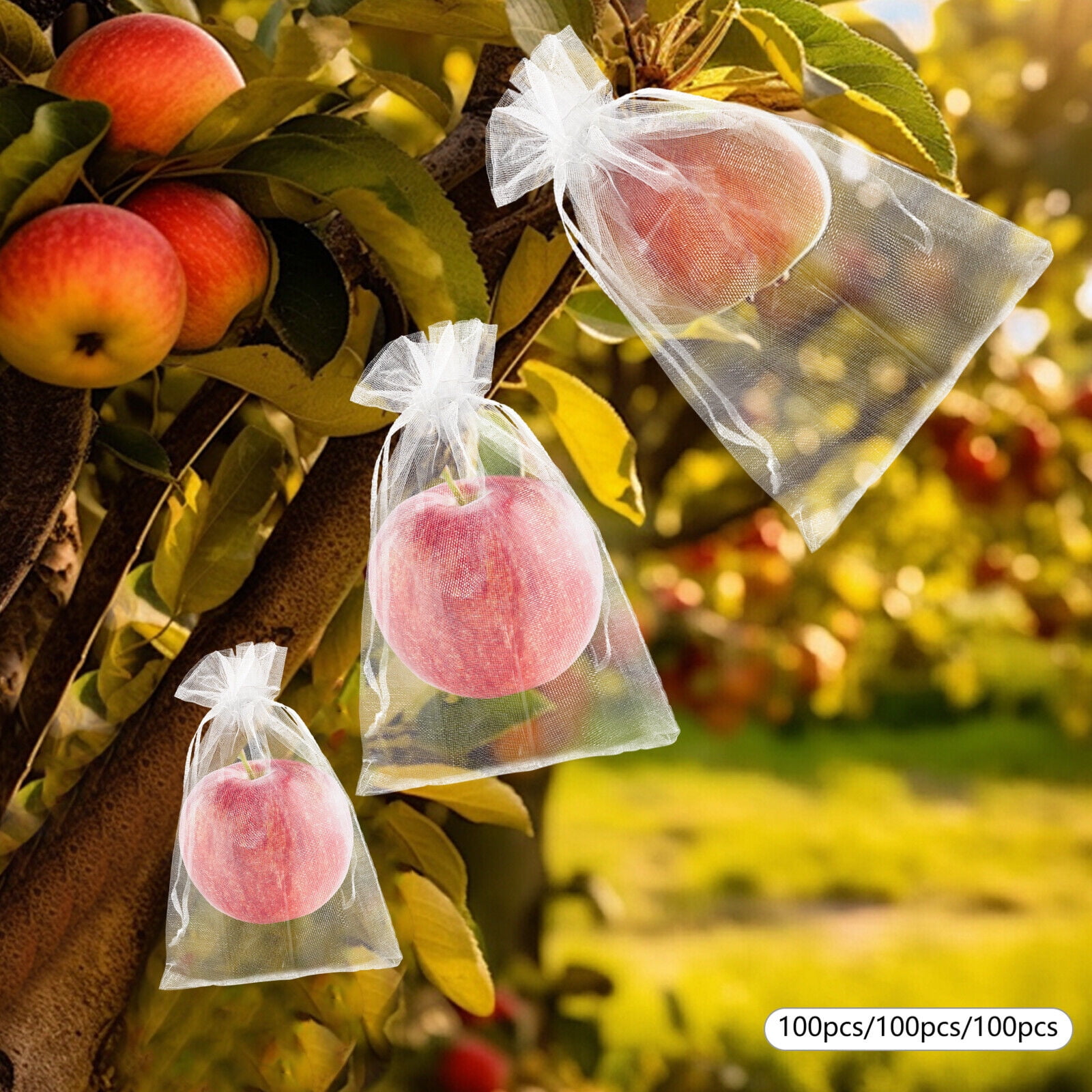 300PCS White Fruit Netting Bags Garden Netting Bags W/Drawstring Fruit Protection Bags
