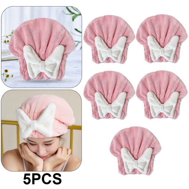 Gorro Toalla para Secar El Microfibra Ducha Con Lazo Suave Extrame 5 Uds. Color Rosa