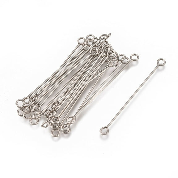 Non-Tarnish 304 Stainless Steel Eye Pins Double Sided Eye Pins Stainless Steel Color 36x3x0.6mm Hole: 1.6mm