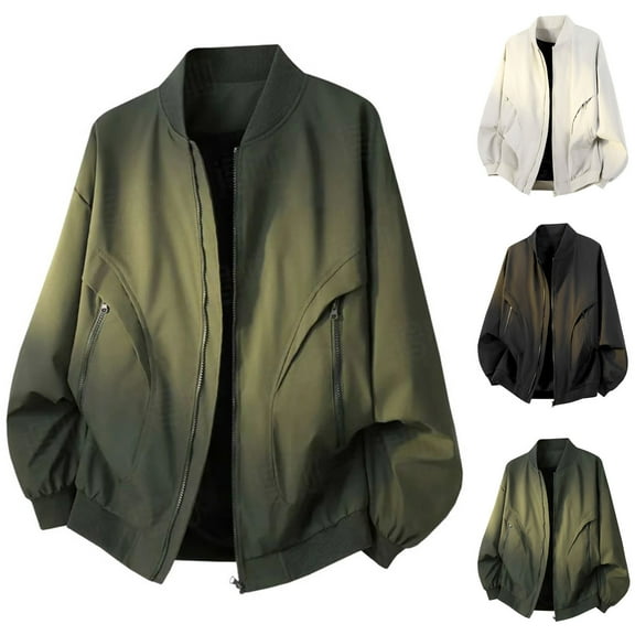 safuny Men's Oversized Jacket Zip Up Lightweight Casual Coat with Zipper Pockets Army Green L