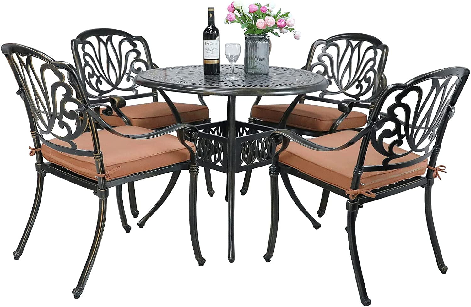 5Piece Outdoor Patio Dining Set, AllWeather Cast Aluminum