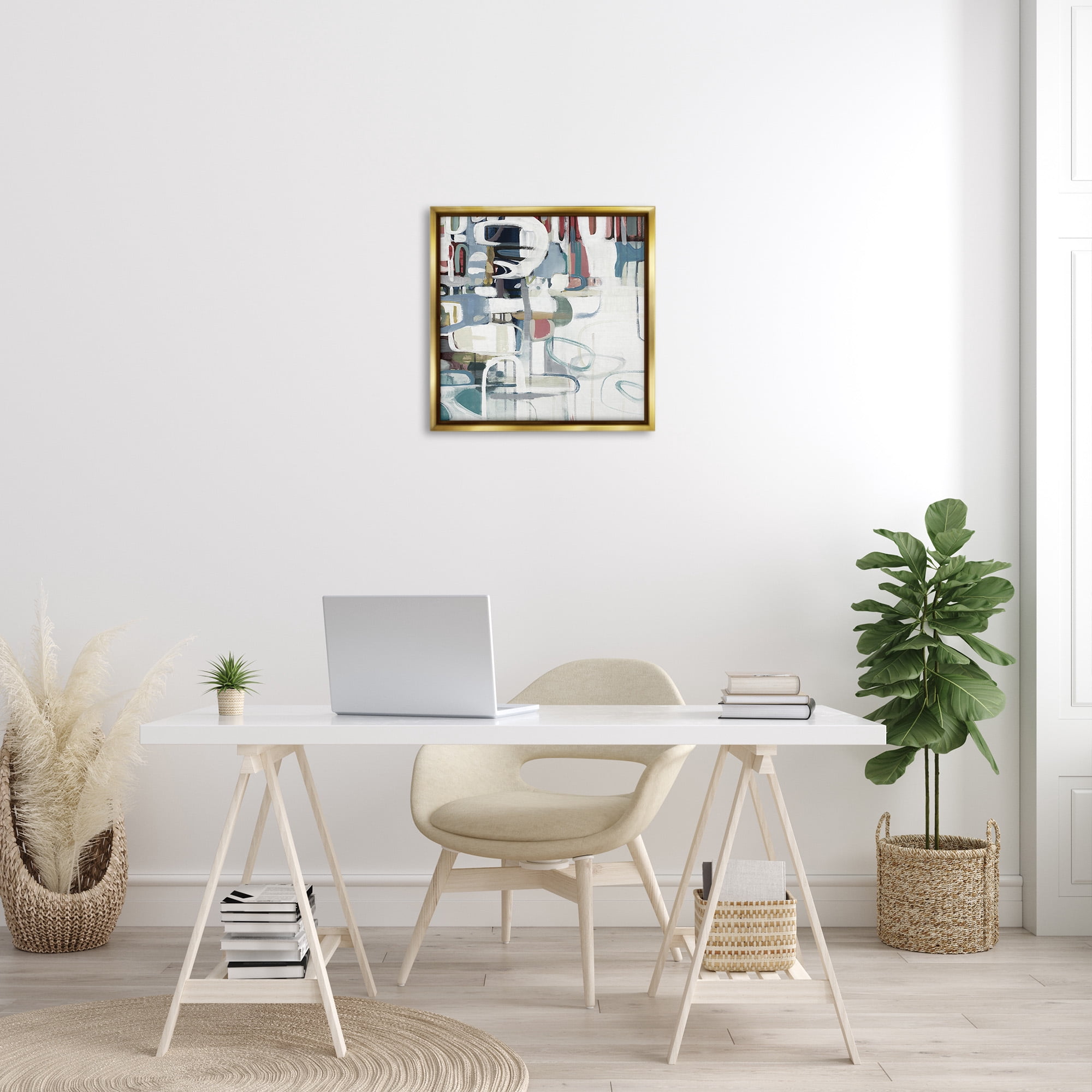 Stupell Industries Asymmetrical Abstract Forms Abstract Painting Gold Floater Framed Canvas Art Print Wall Art, 25 x 25