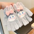 thumbnail image 1 of Guantes de punto cálidos con forro polar grueso y dibujos animados para niños, guantes de conejo con flores de dibujos animados, 1 of 6