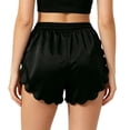 thumbnail image 6 of Women's Scalloped Satin Lounge Shorts Elastic Waist Summer Split Side Pajama Bottoms Loose Sleepwear Shorts, 6 of 7