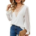 thumbnail image 3 of SHIBEVER Women Blouses Fall Casual Loose Fit Puff Long Sleeves Tops Fashion V Neck Lace Shirts for Women Clothes Size M, 3 of 5