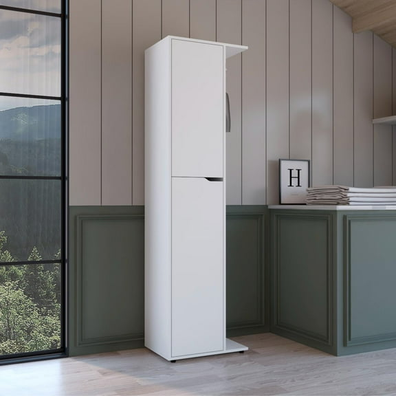 TUHOME Austin Broom Cabinet with Tall Narrow Shelves for Organized Storage