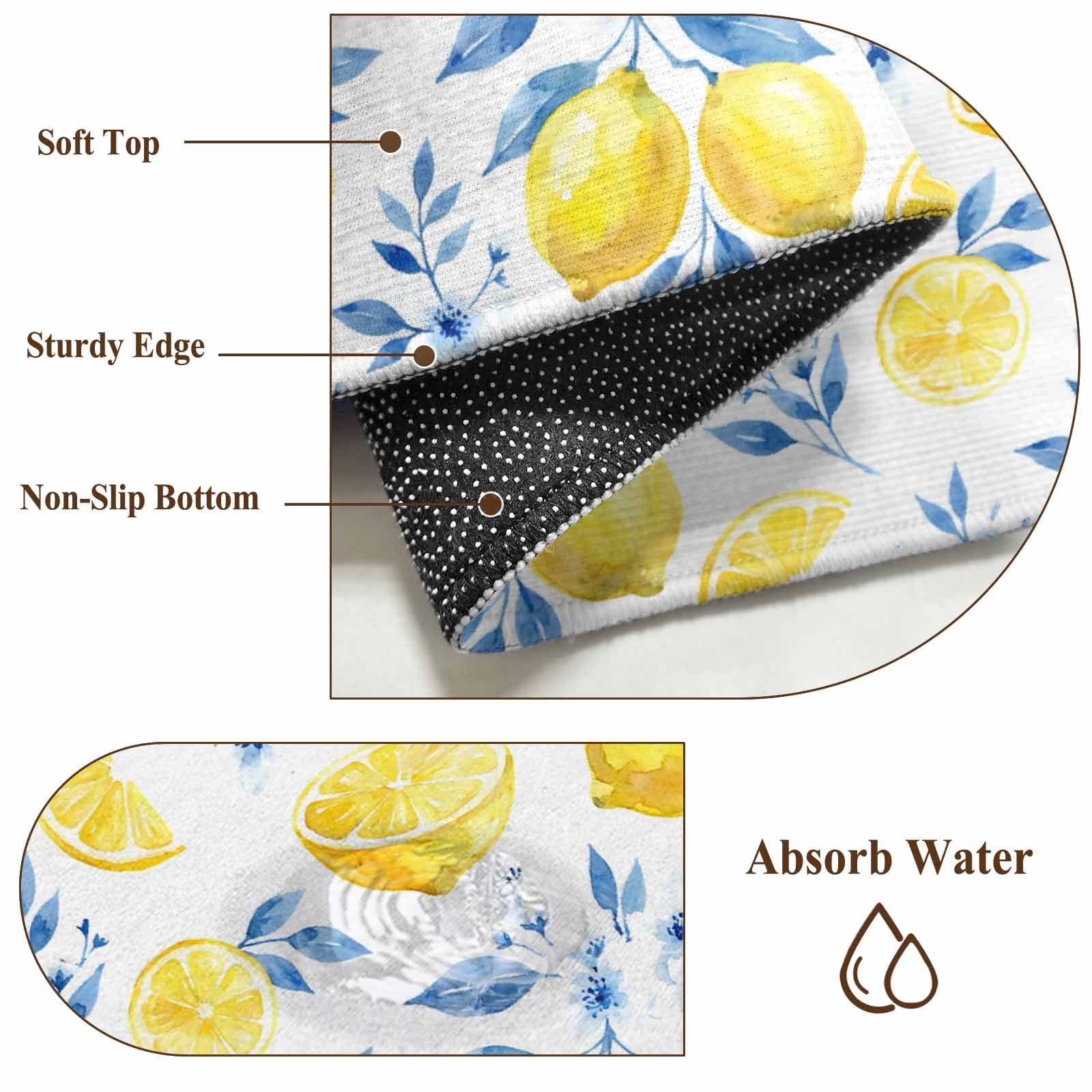 Rectangle Area Rugs 5 x 8 Ft, Watercolor Lemons Non-Slip Residential Carpet, Summer Farmhouse Blue Floral Indoor Crawling Mats Runner Rugs for Living Room/Dining Room/Bedroom