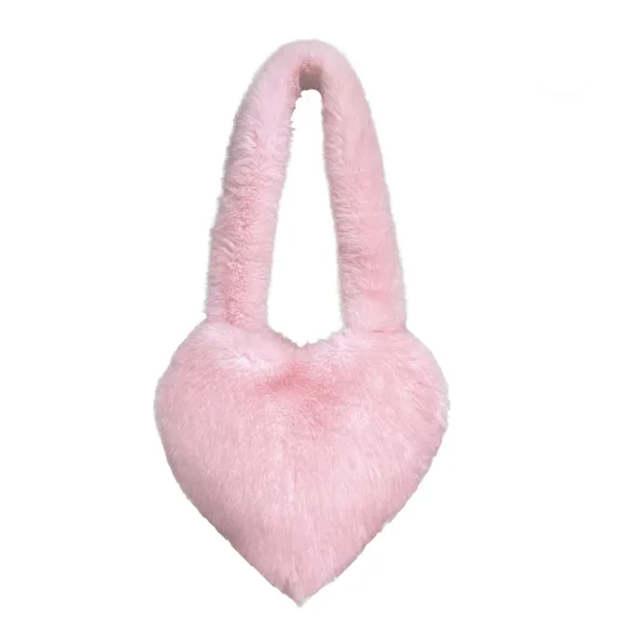 Fluffy Shoulder Bags Love Heart Female Pink Plush Handbags Large Capacity Women's Faux Fur Crossbody Bag Tote