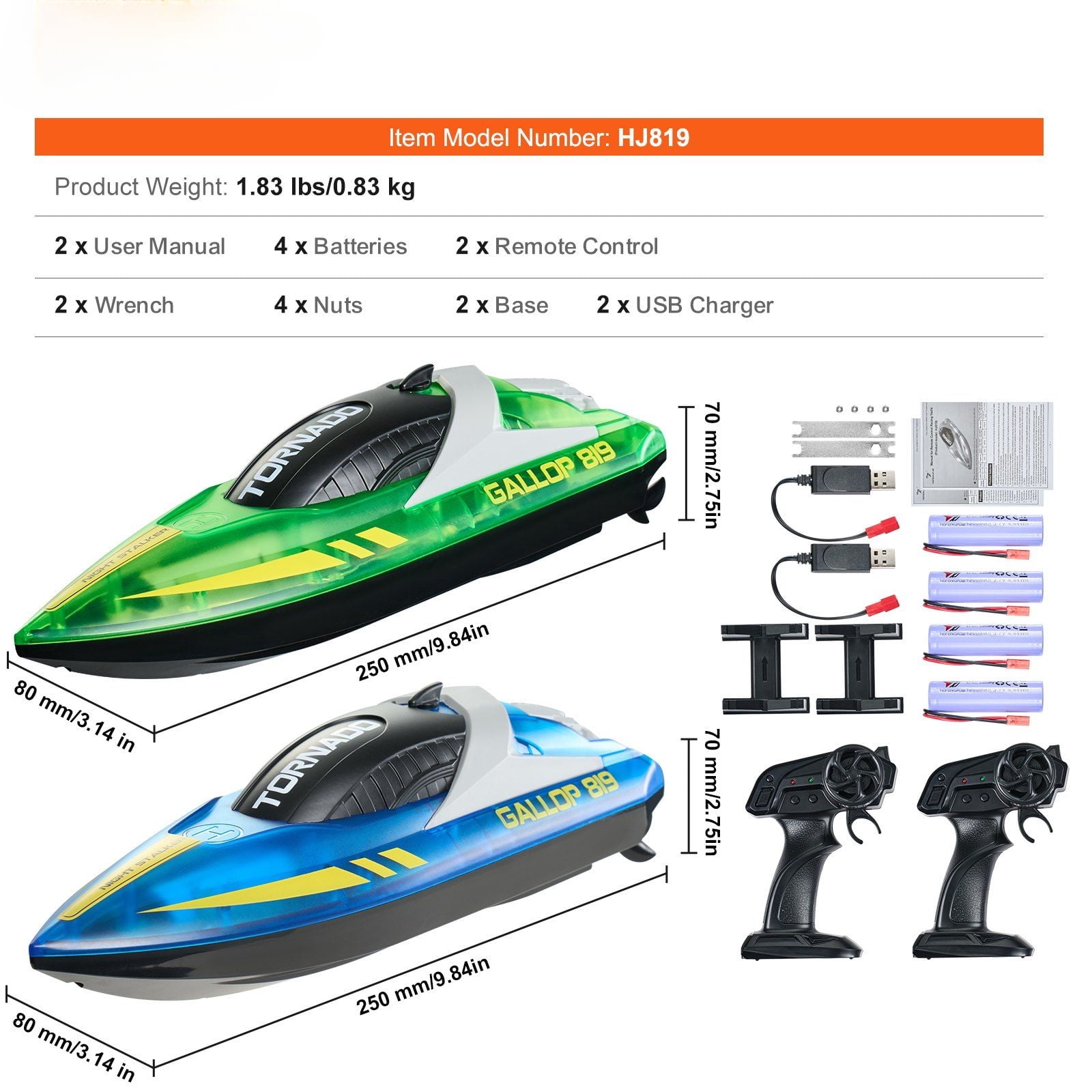 Remote Control Boat 2.4GHz, 2-Pack High-Speed RC Racing Boats, 12km/h, Perfect Christmas Gift