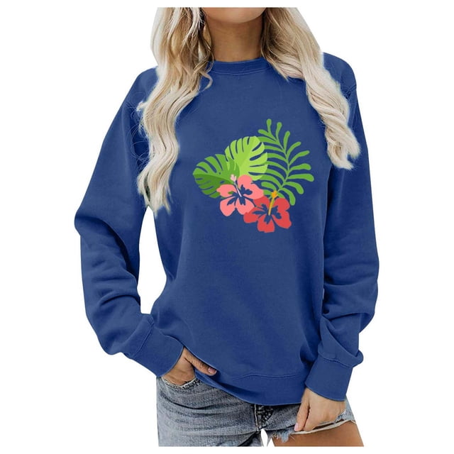 WEAIXIMIUNG Sweatshirts Zippés pour Femmes, Imprimé Floral Décontracté, Col Rond, Manches Longues, Coupe Ample
