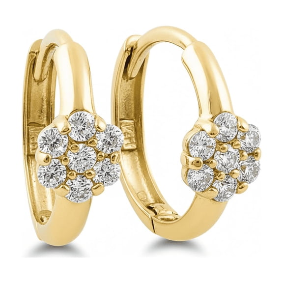 Vinali Gold Flower CZ Huggie Hoop Earrings 14K, Yellow Gold