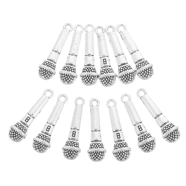 20 colgantes de micrófono en miniatura de aleación, colgantes musicales para cantantes, mini colgantes de karaoke, colgantes para la creación de joyas, pulseras, collares y llaveros.
