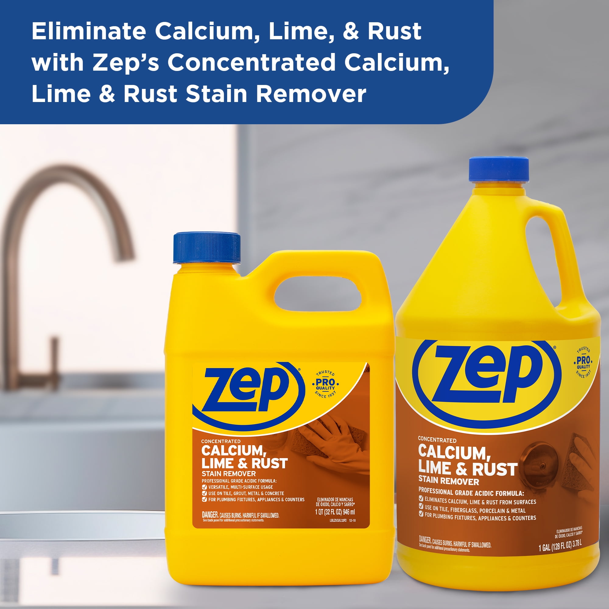 Zep Calcium, Lime & Rust Stain Remover - Concentrate - 128 fl oz (4 quart) - 1 Each - Yellow Zep Calcium, Lime & Rust Stain Remover - Concentrate - 128 fl oz (4 quart) - 1 Each - Yellow