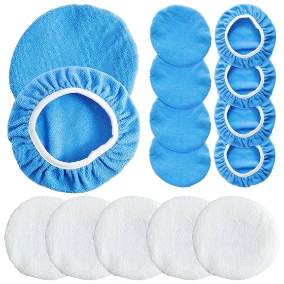 CWMMLS 20Pcs Car Polisher Pad Bonnet 9 to 10 Inch Reusable Car Buffing Pads with Microfiber Wax Pads and Woollen Polishing Pad for Car