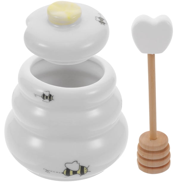 Tarro de miel con cucharón, tarro de cerámica para miel con tapa, recipiente para miel de abeja para cocina