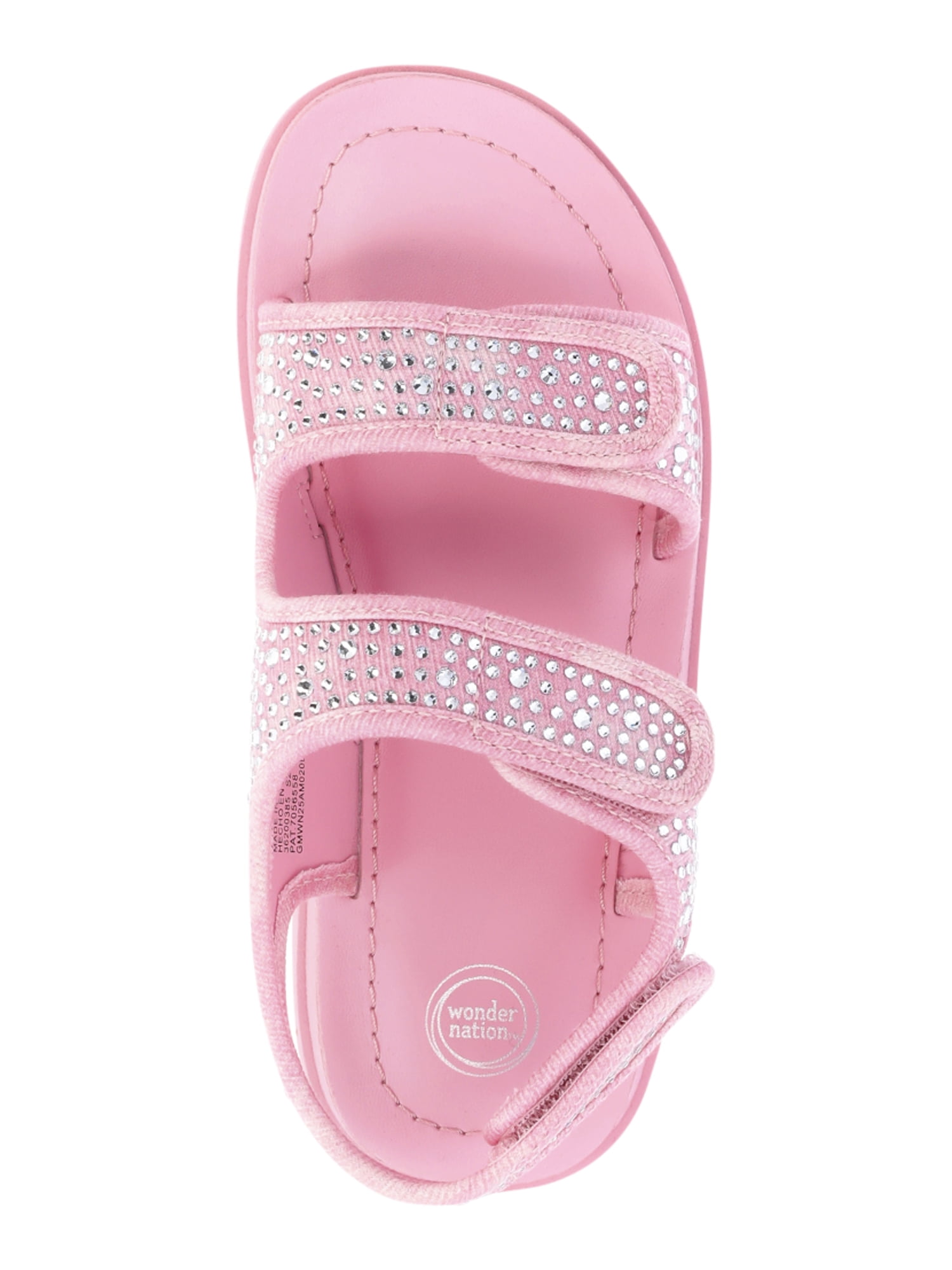 Wonder Nation Little and Big Girls’ Rhinestone Two Strap Sandals