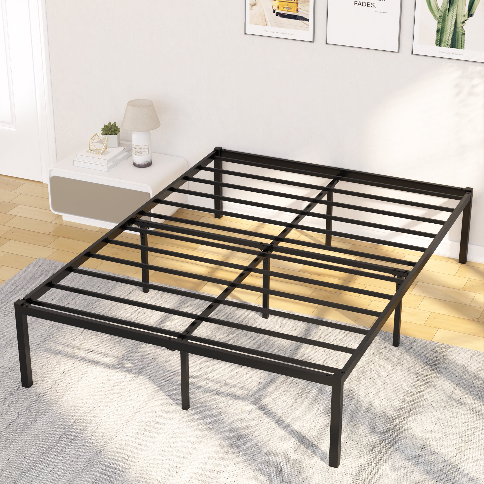 Yoneston 14" King Size Heavy Duty Metal Platform Bed Frame with Storage No Box Spring Black