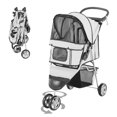 thumbnail image 1 of PawHut D00-041GY 3 Wheel Pet Stroller Folding Cat Dog Jogger Carrier Grey, 1 of 8