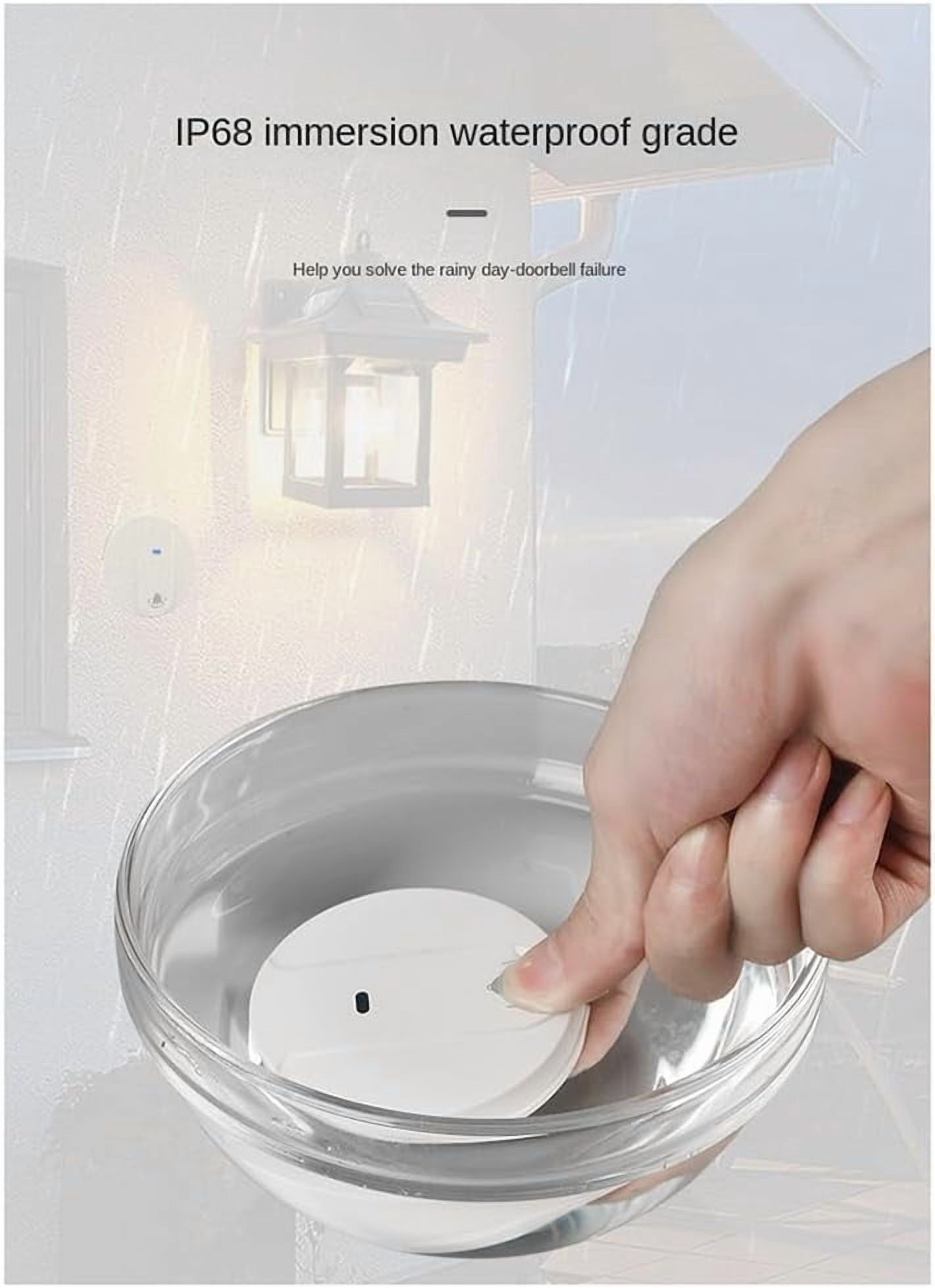 Wireless Doorbell Waterproof Smart Doorbell IP68 Home Door Bell Intelligent 58 Songs 4-Level Volume Control, White