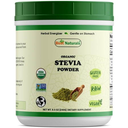 Best Naturals Certified Organic Raw Stevia Powder 8.5 OZ (240 Gram), Non-GMO Project Verified & USDA Certified (Best Stevia Brand For Baking)