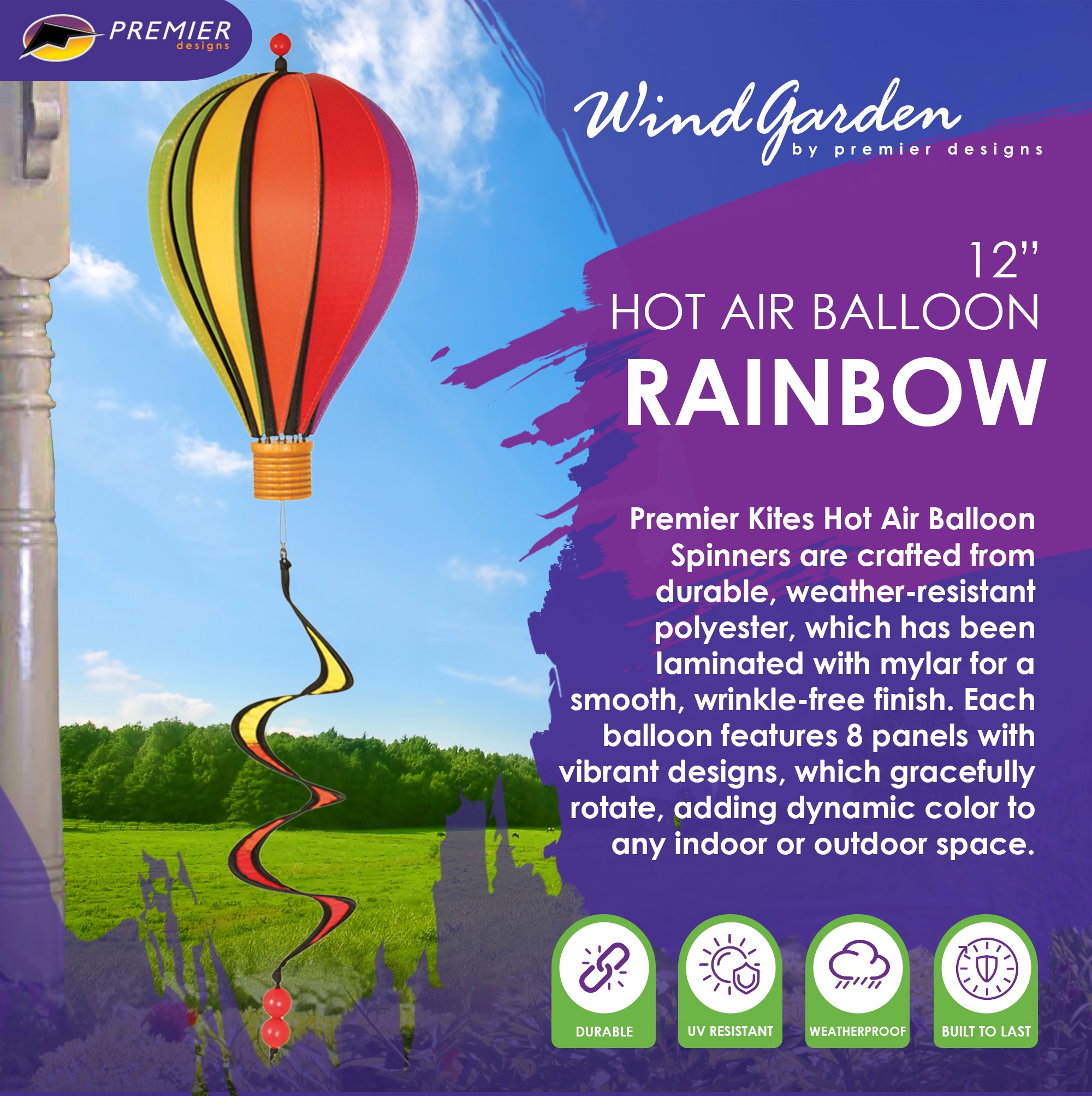 Premier Kites 12 inch Rainbow Hot Air Balloon- Small