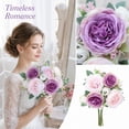 thumbnail image 3 of Artificial Rose Bouquet Purple and Pink Faux Silk Flowers for Wedding Decor Home Living Room Table Centerpieces 1 Pack, 3 of 5