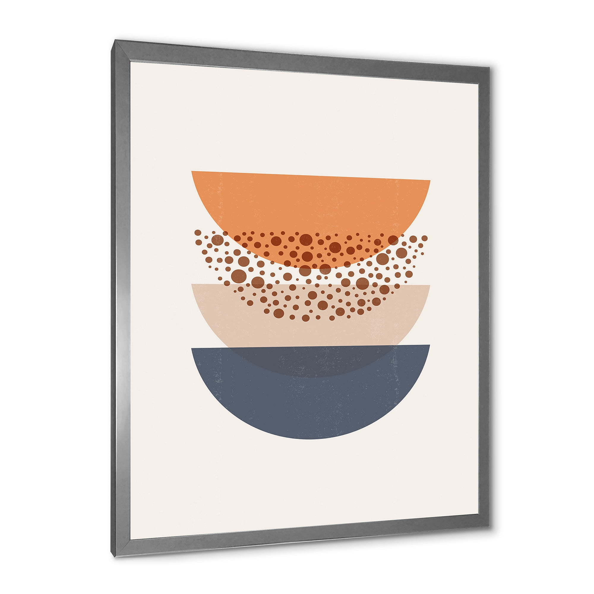 Designart 'Abstract Moon and Sun Geometrics In Blue & Orange' Modern Framed Art Print