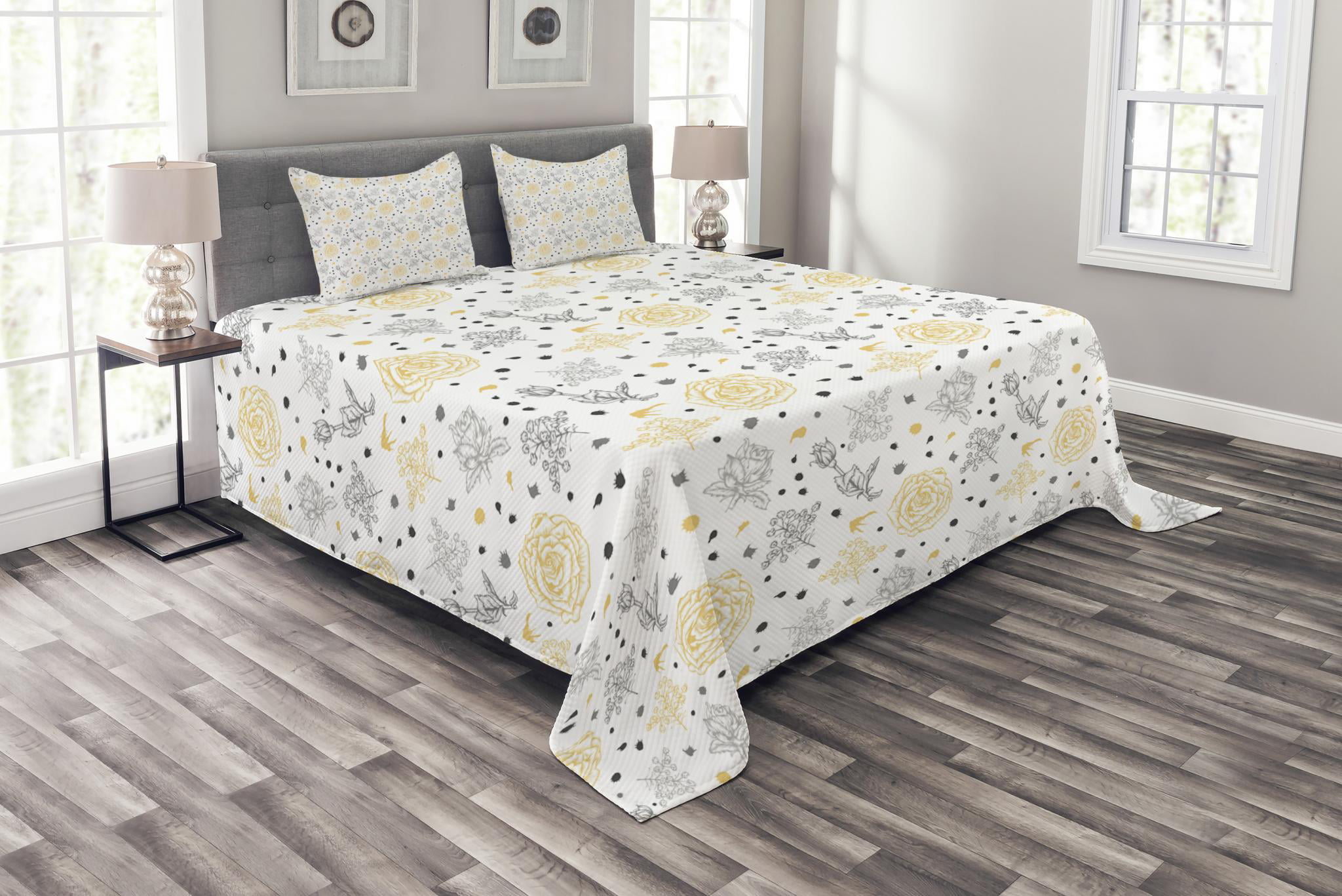 Grey And Yellow Bedspread Set King Size, Grey Cotton King Size Bedding Set