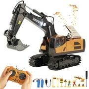 Gemeer Remote Control Excavator Toys, 680° Rotation Hydraulic Car Toys with Metal Shovel, Lights & Sounds, Rechargeable 11 Channel RC Construction Vehicles, RC Truck Digger gift for Kids Aged 4-12