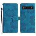 thumbnail image 1 of SaniMore Case for Google Pixel 7A 6.1" 2023, [Card Slots + Cash Pocket + Removeable Wrist Strap] PU Leather Embossed Flower Flip Kickstand 360° All-around Protective Wallet Shell, Blue, 1 of 11