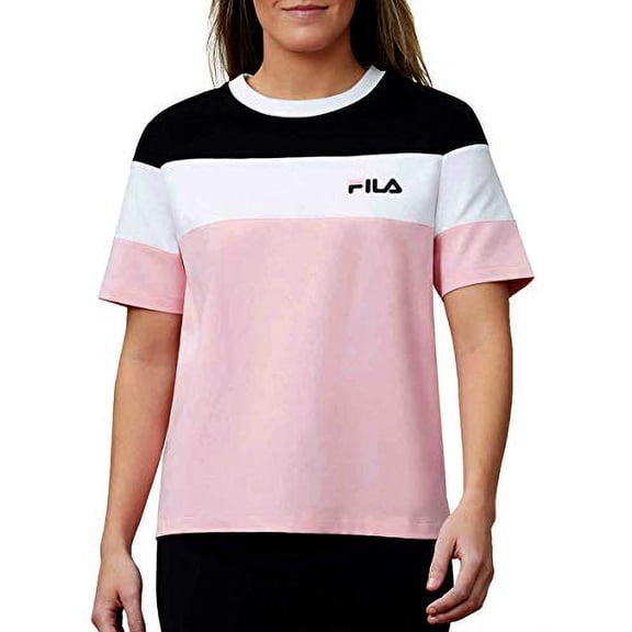 Fila Womens Short Sleeve Crew Neck Jersey Tee (Pink/White/Black, Small)